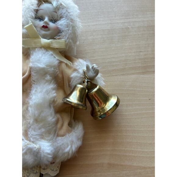 Vintage Porcelain Doll Christmas Ornament with Bells - Picture 4 of 9